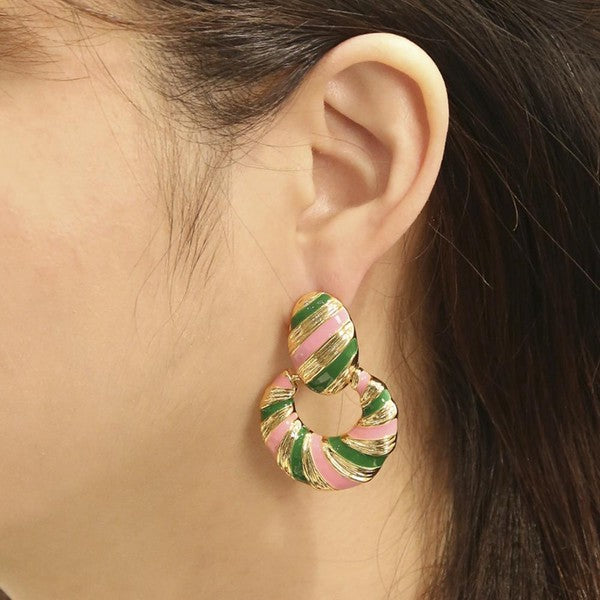 Colorful Candy Cane Gold Dipped Earrings