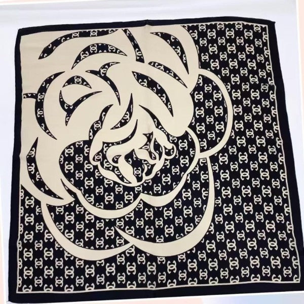 Rose Monogram Silky Bandana Neck Square Scarf