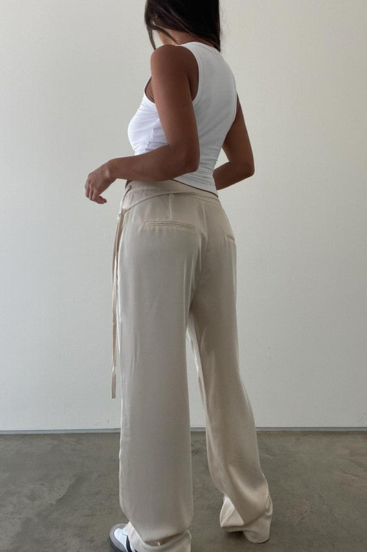 Tan Tie-Up Low Rise Pants