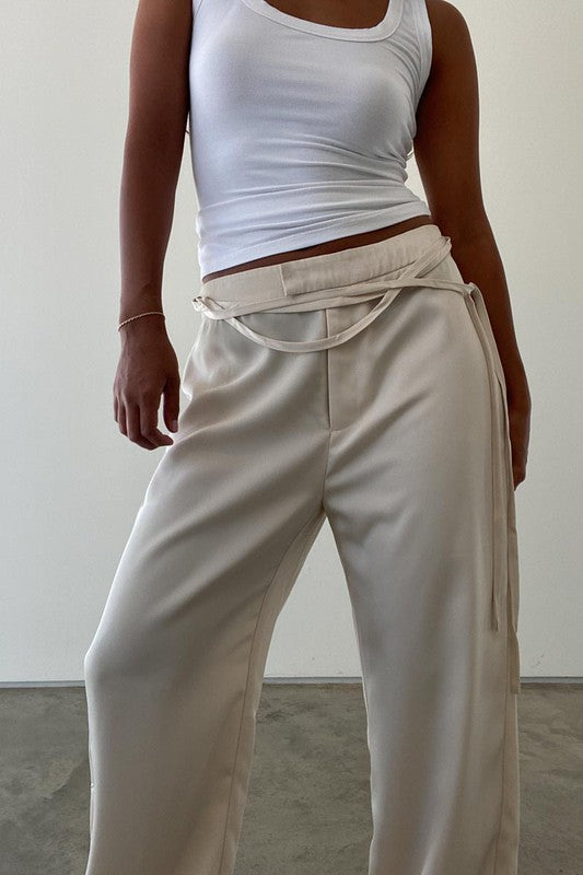 Tan Tie-Up Low Rise Pants