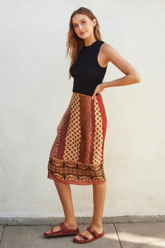 Golden Sunset Silky Midi Skirt