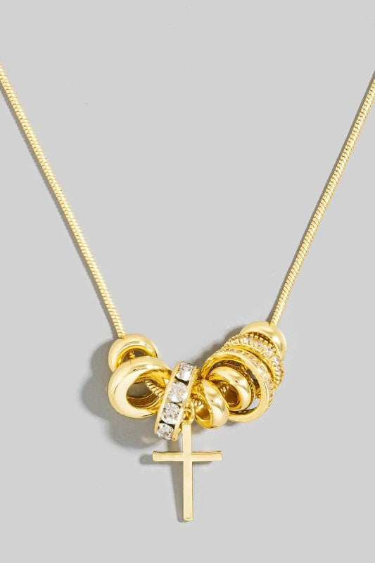 Gold Dipped Multi Ring Charms Chain Necklace