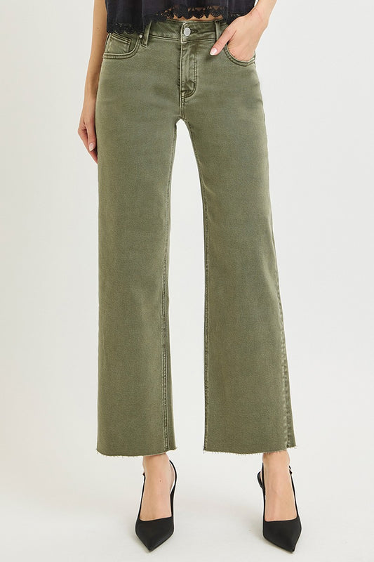 Tummy Control Mid Rise Ankle Straight Raw Hem Pants