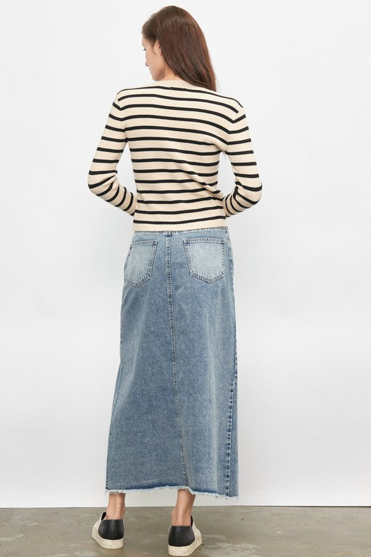 Denim Maxi Skirt With Side Slit
