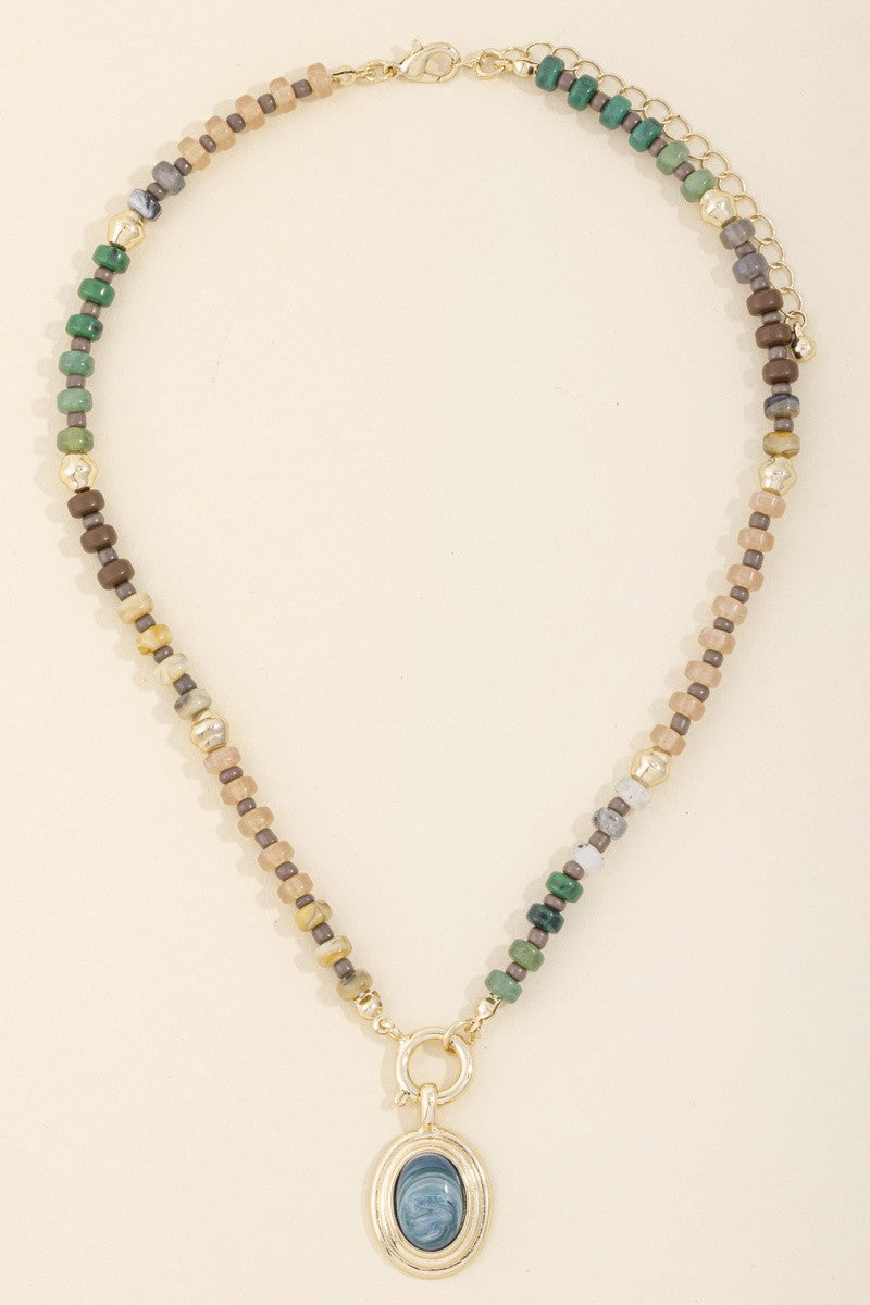 Oval Stone Bead Necklace