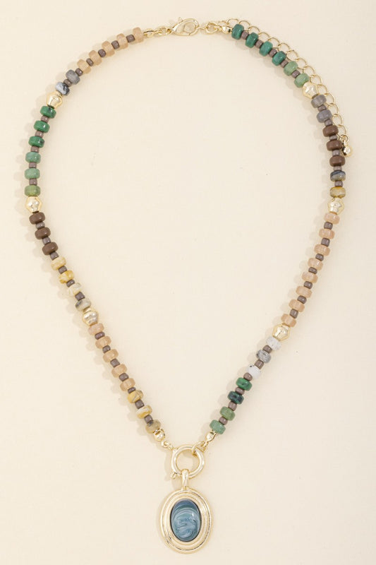 Oval Stone Bead Necklace