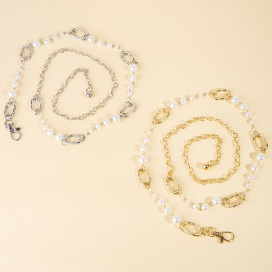 Pearl Beads And Oval Link Chain Belt