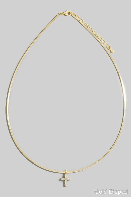 Gold Dipped Cz Studded Cross Pendant Choker Necklace