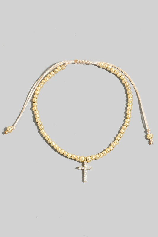 Cross Charm Beaded Cord Bracelet