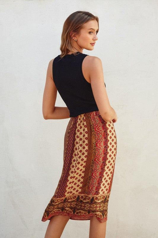 Golden Sunset Silky Midi Skirt
