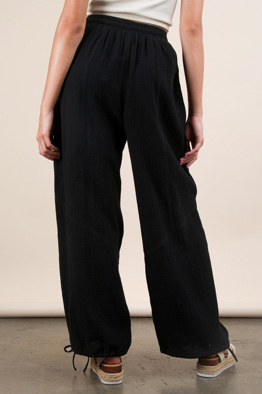 Wide Leg Gauze Solid Pants Black