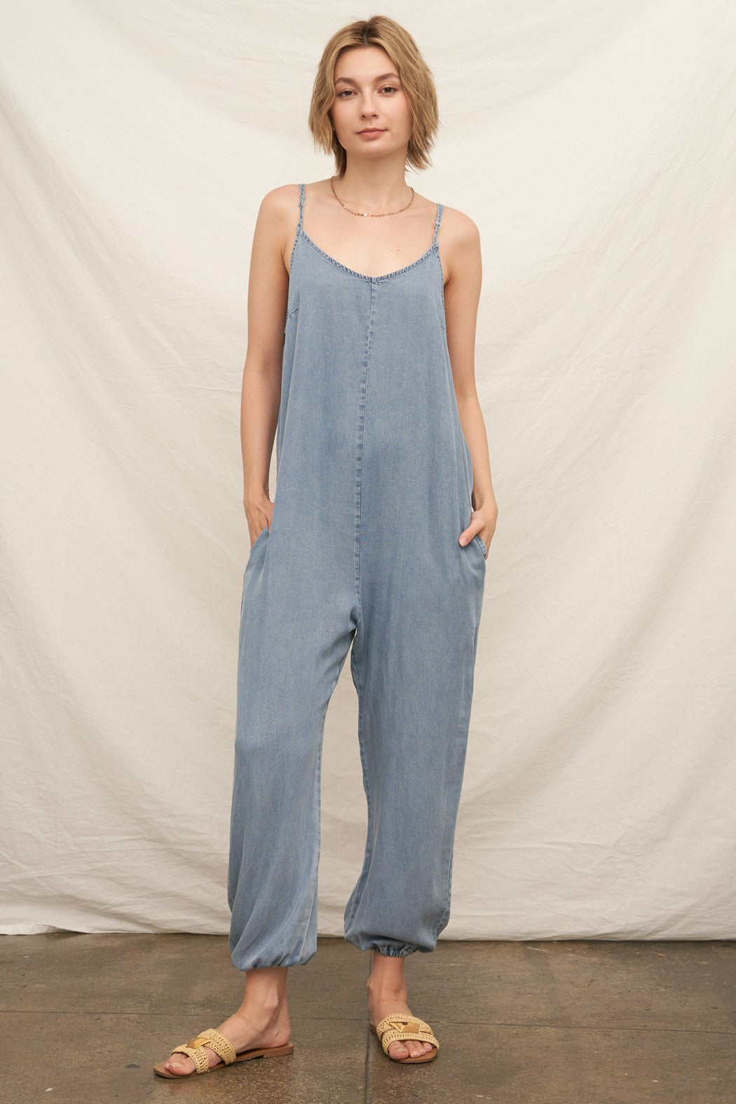 Sleeveless Slouchy Denim Jumpsuit