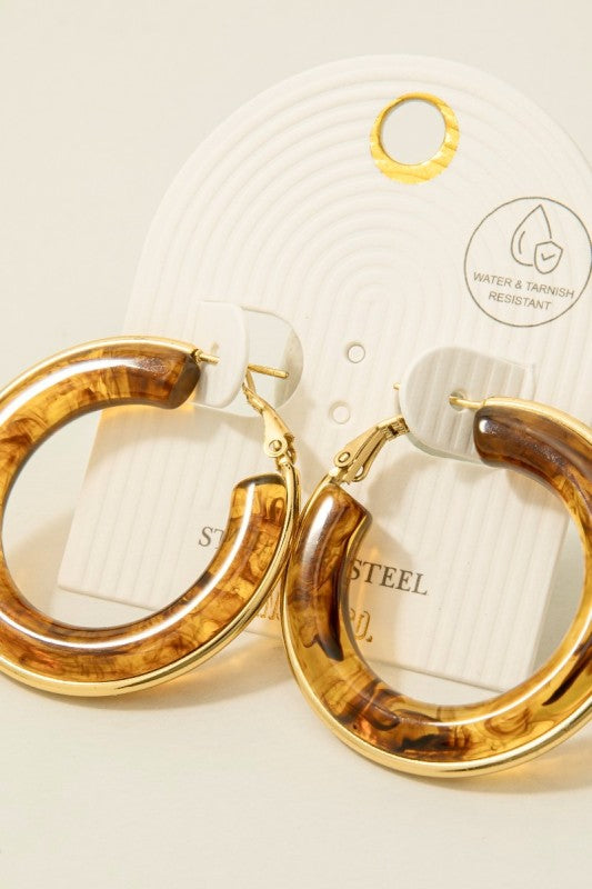 Stainless Steel Edge Acrylic Latch Hoop Earrings