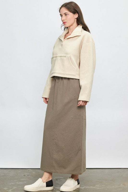 Olive Drawstring Waist Maxi Skirt
