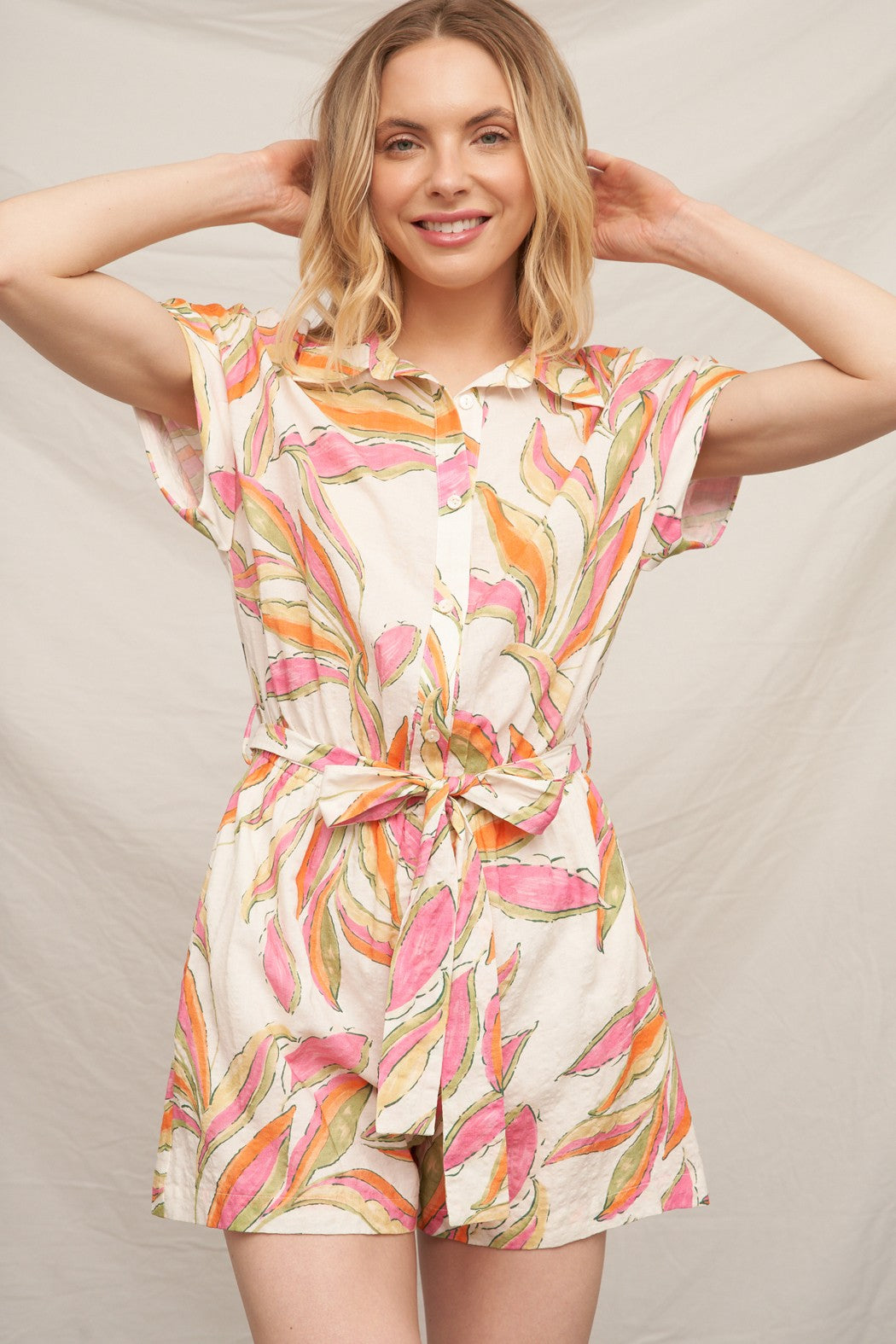 Sunset Palms Belted Romper