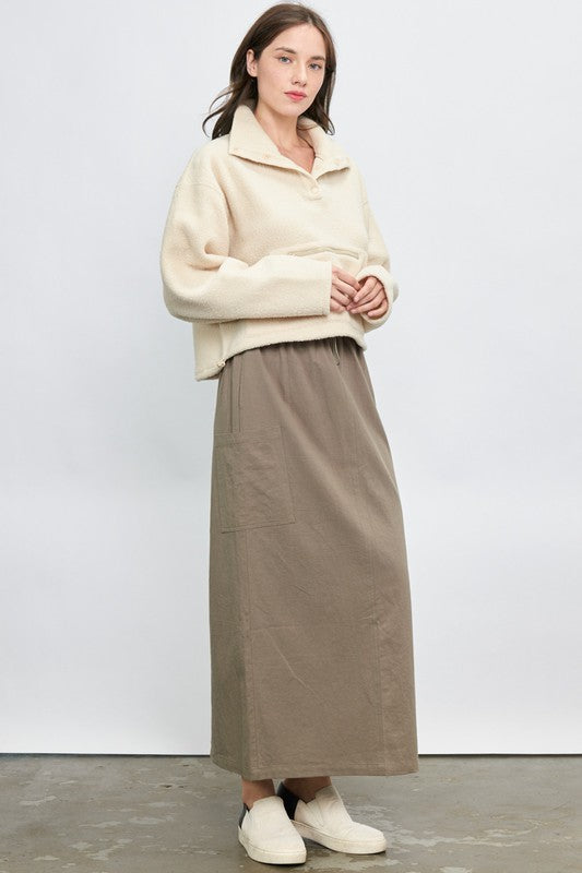 Olive Drawstring Waist Maxi Skirt