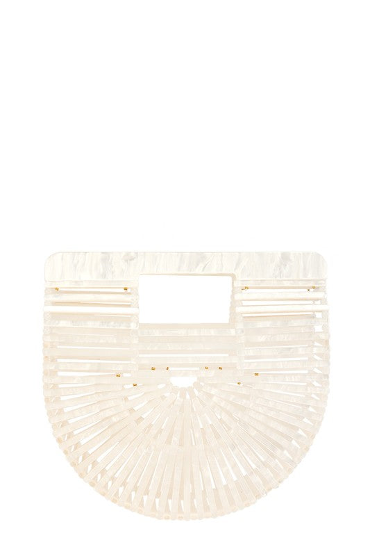 Bamboo Acrylic Clutch Hand Bag White