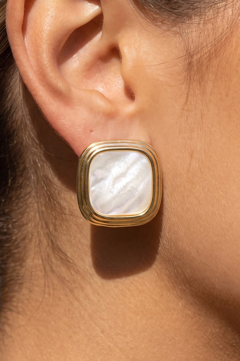 Mother Of Pearl Square Stud Earrings