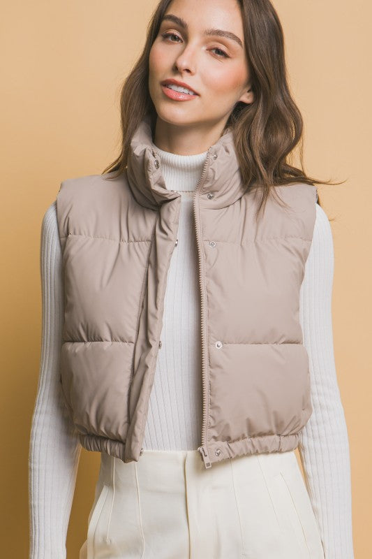 High Neck Cropped Puffer Vest