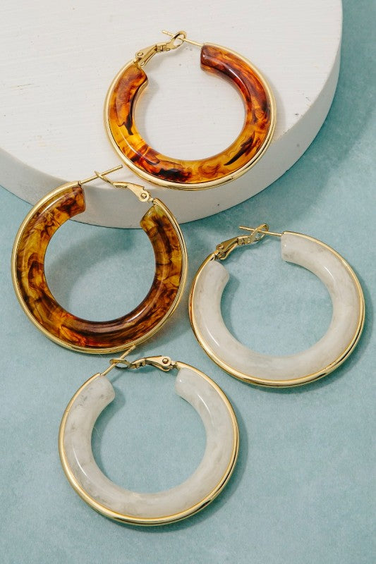 Stainless Steel Edge Acrylic Latch Hoop Earrings