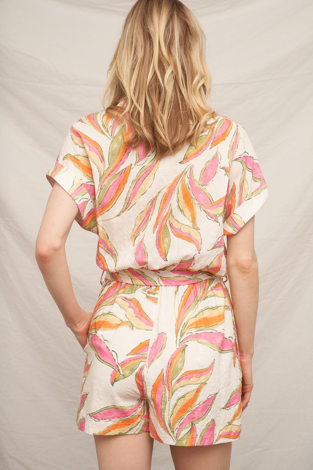 Sunset Palms Belted Romper