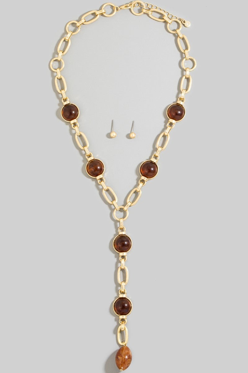 Pearl Link Dangle Necklace & Earrings Set