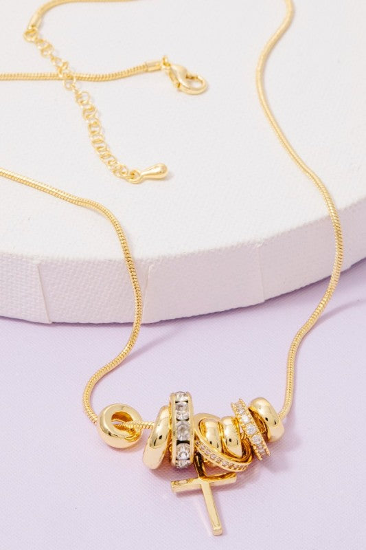 Gold Dipped Multi Ring Charms Chain Necklace