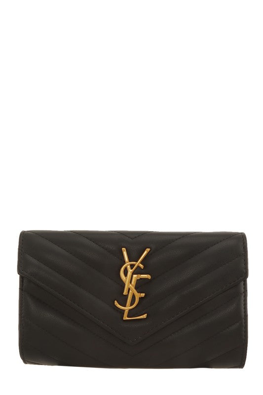 Metal Letter Engraved Chevron Quilted Handbag