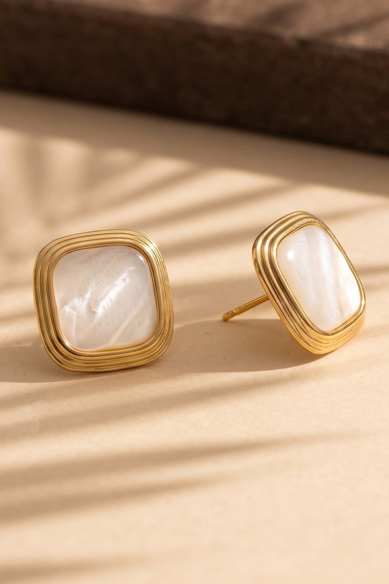 Mother Of Pearl Square Stud Earrings