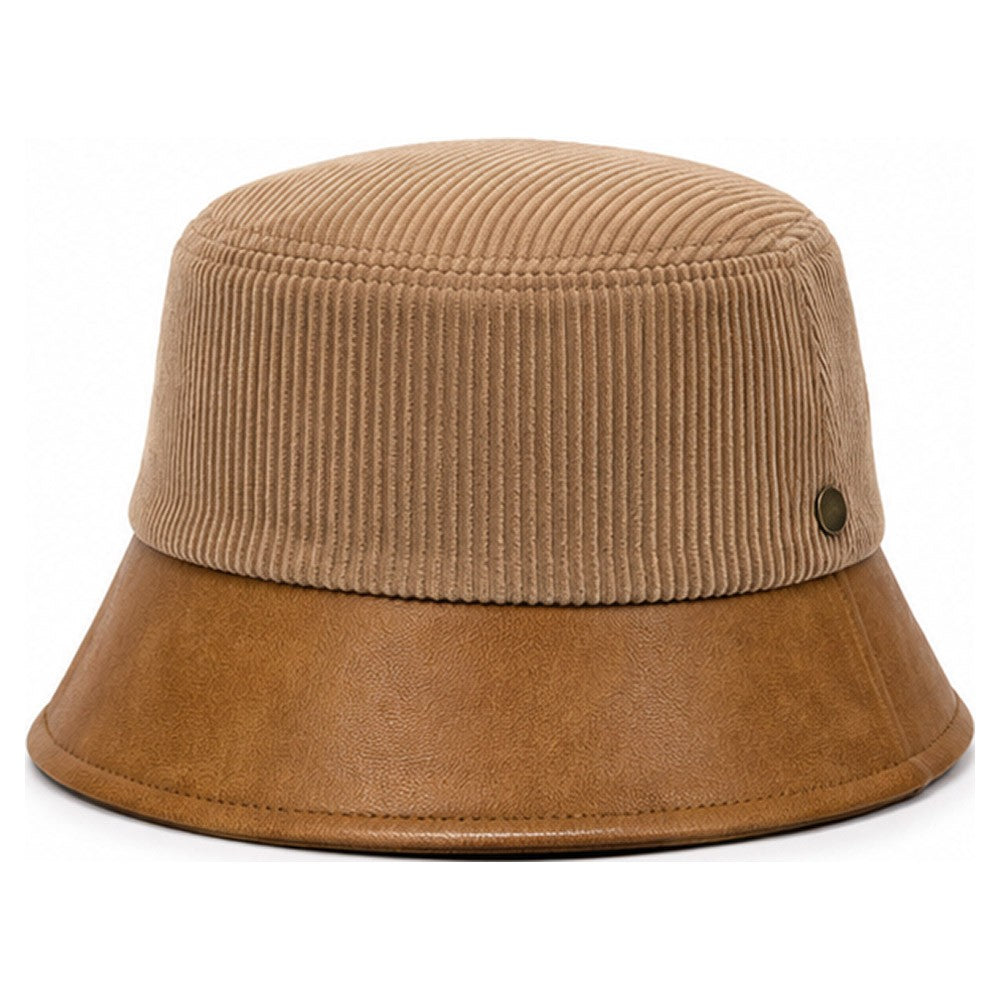 Corduroy Faux Leather Bucket Hat