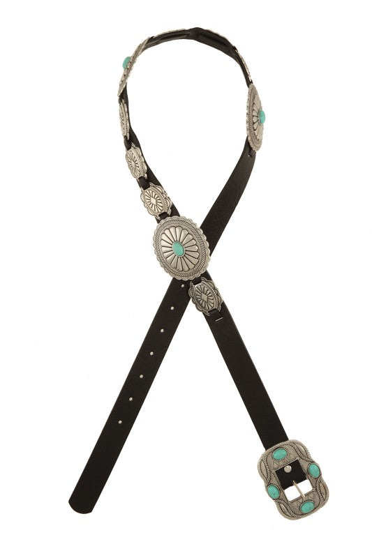Turquoise Beaded Textured Oval Disc Belt
