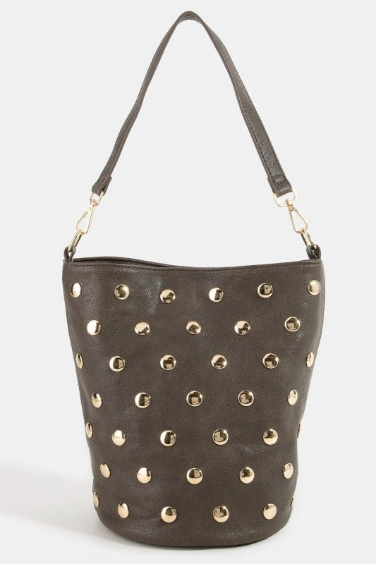 Studded Leather Bucket Bag