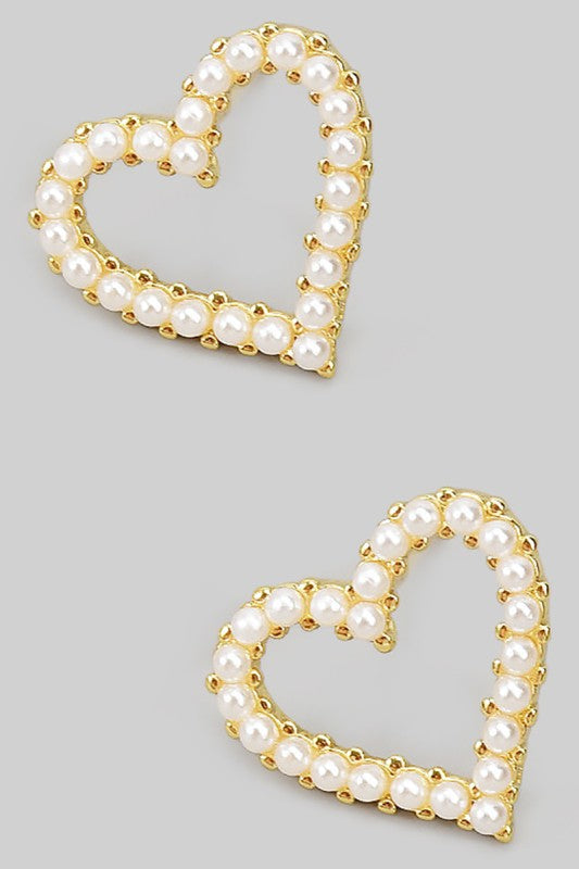 Dainty Heart Studs With Pearly Beads