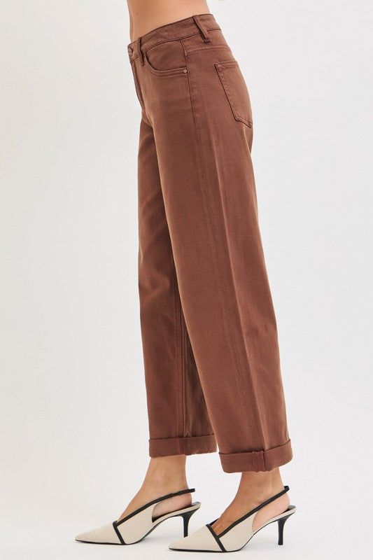 Tummy Control Mid Rise Ankle Barrel Relaxed Baggy Jeans