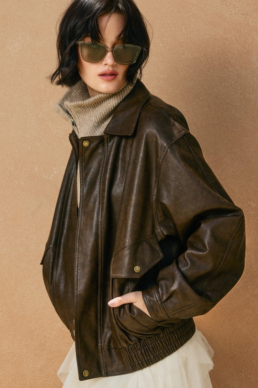 Dark Roast Faux Leather Biker Jacket