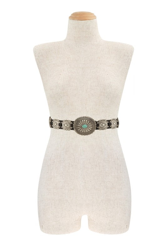 Turquoise Beaded Textured Oval Disc Belt