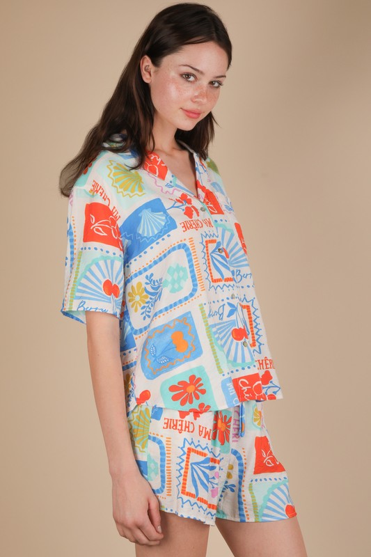 Printed Summer Shirt Top & Shorts Set