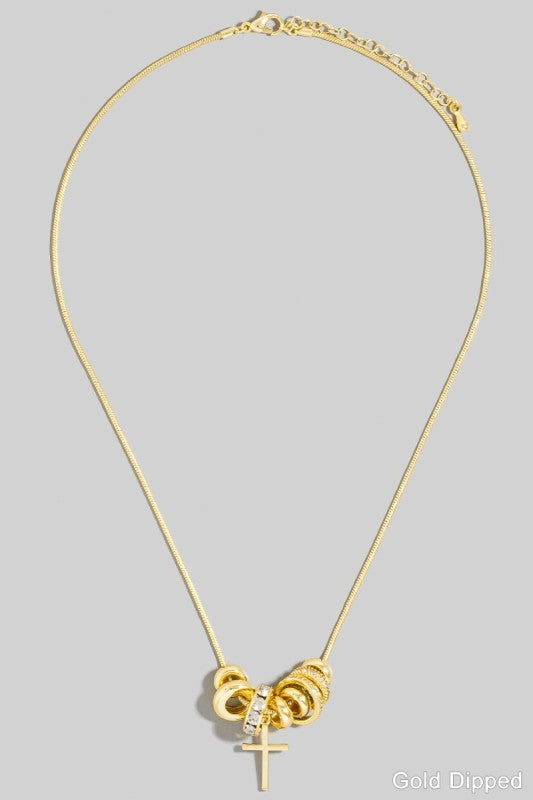 Gold Dipped Multi Ring Charms Chain Necklace