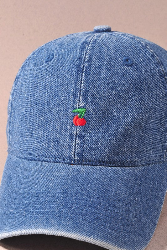 Denim Cherry Ball Cap