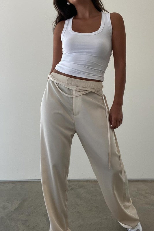 Tan Tie-Up Low Rise Pants