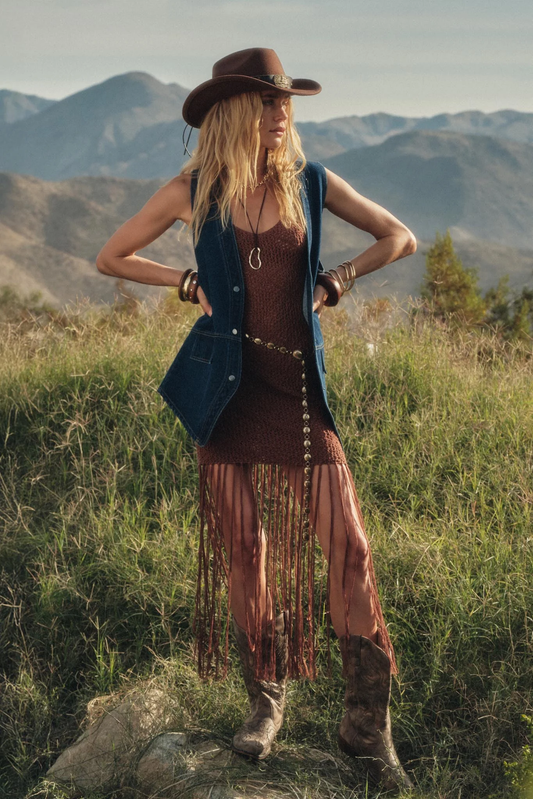 Coachella Crochet Fringe Maxi Dress