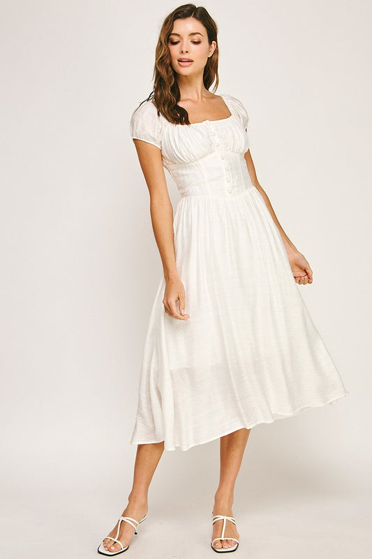 White Blossom Button Dress