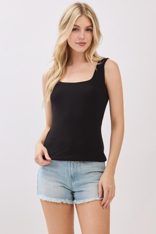 Double Layer Square Neck Sleeveless Tank Top
