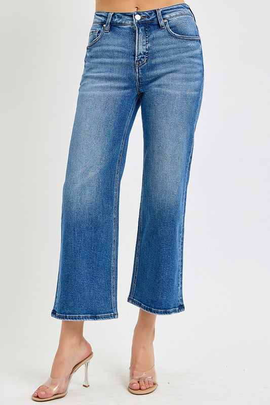 Tummy Control Elastic Band Mid Rise Crop Wide
