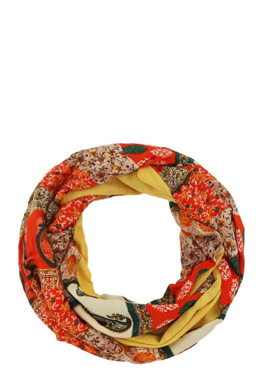 Mixed Paisley Printed Infinity Scarf Orange