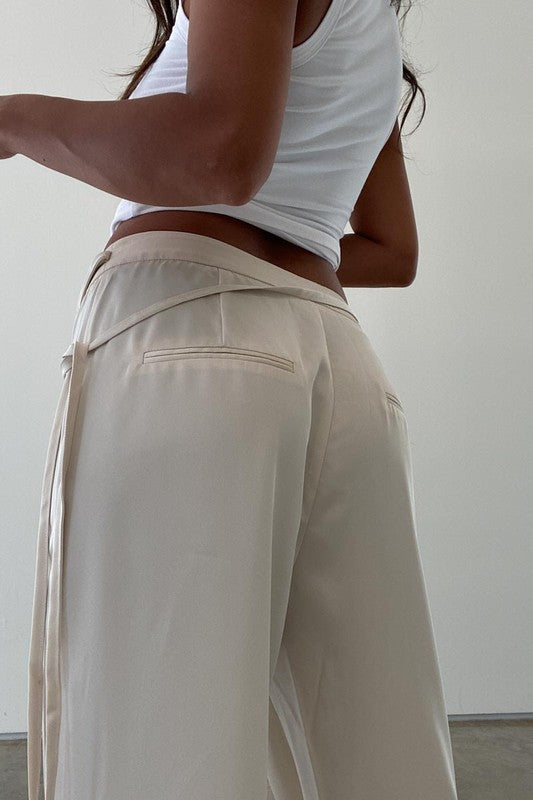 Tan Tie-Up Low Rise Pants
