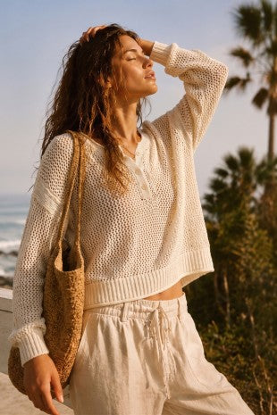 Open Knit Coastal Sweater Top