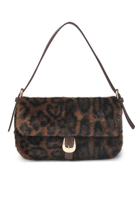 Leopard Print Faux Fur Crossbody Bag
