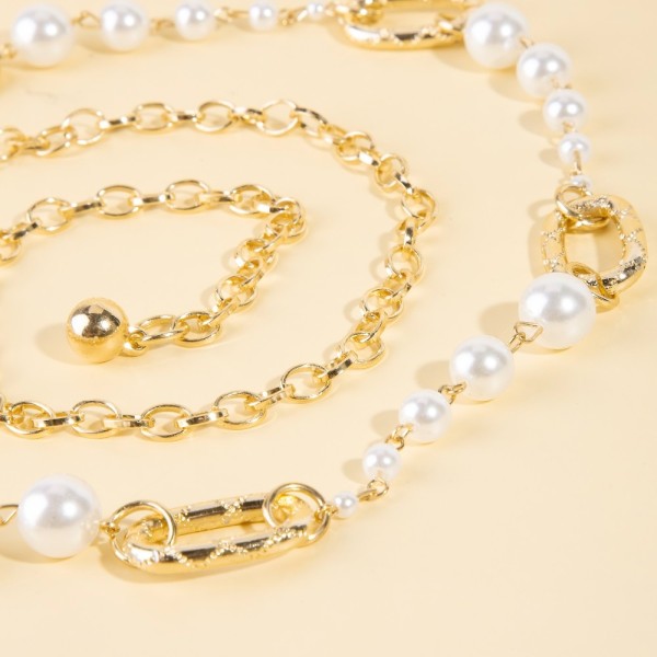 Pearl Beads And Oval Link Chain Belt
