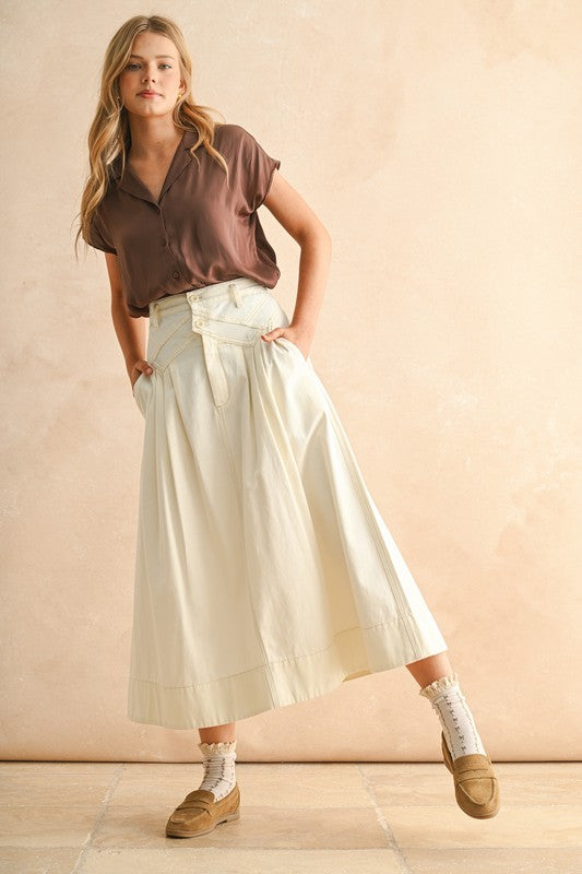 Mini Pleat Detailed White Long Skirt